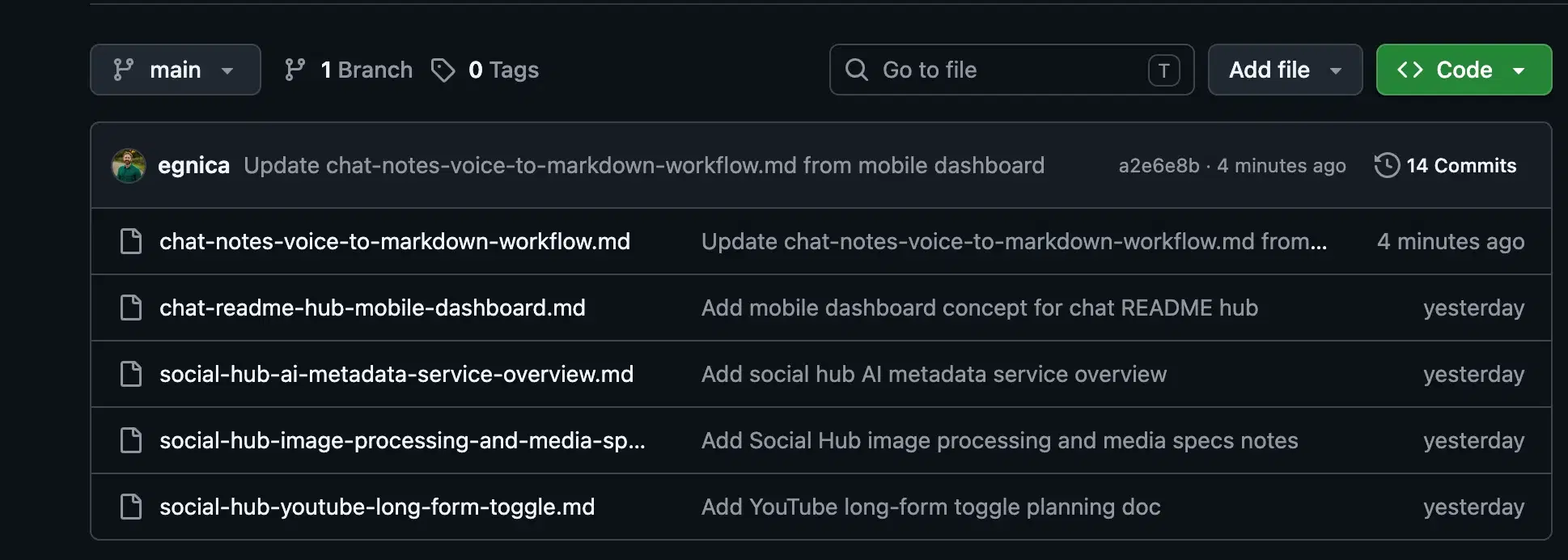 GitHub repository showing markdown note files